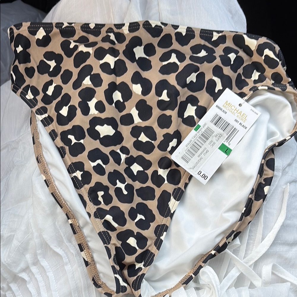 Michael Kors Animal Print Bikini Bottom - Black and Tan